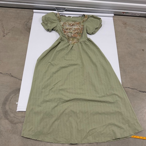 Unbranded Dresses & Skirts - Vintage Style Sage Green Cottagecore Maxi Dress Pearl Floral Tapestry Medium